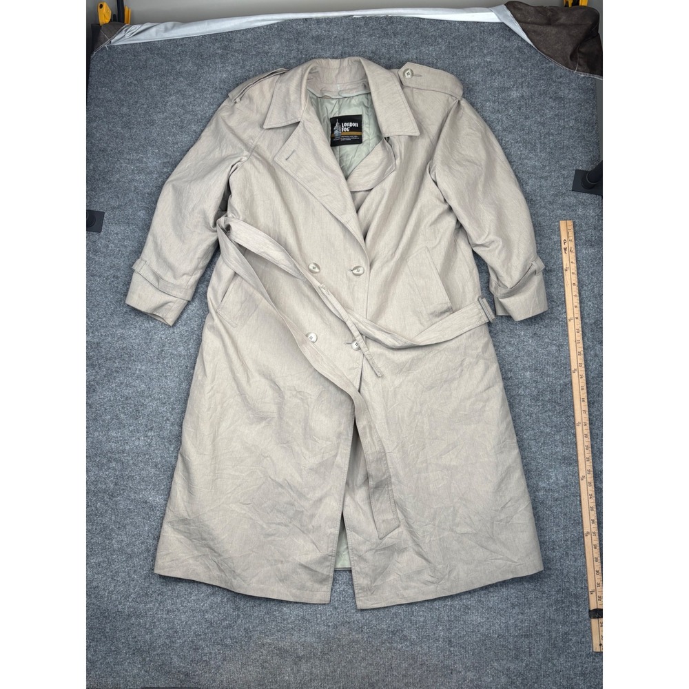 London Fog Vintage Trench Coat Beige Tan Double Breasted Removable Liner 14 Pet
